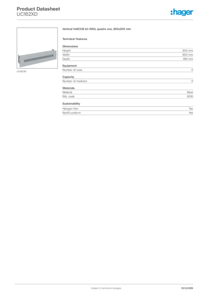 Image Hager Product data sheet UC182XD  | Hager Africa