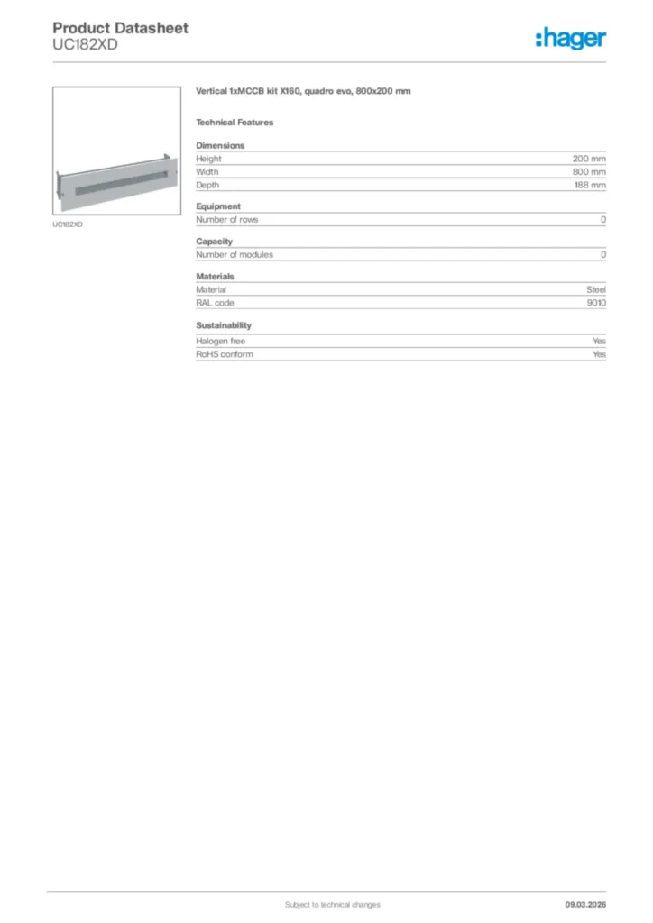 Image Hager Product data sheet UC182XD  | Hager Africa