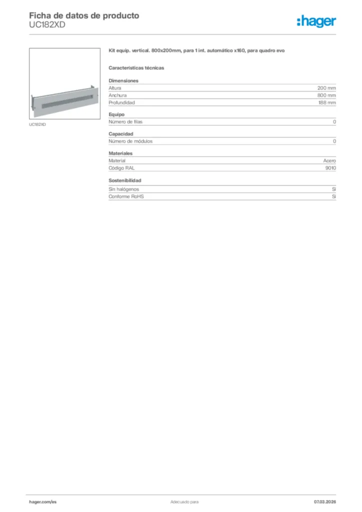 Imagen Hager Ficha de datos de producto UC182XD | Hager España