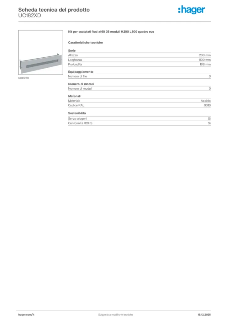 Immagine Hager Scheda tecnica del prodotto UC182XD | Hager Italia