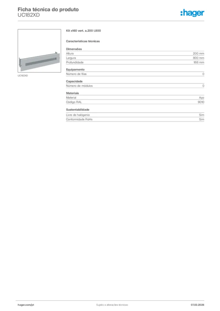 Imagem Hager Ficha técnica do produto UC182XD | Hager Portugal