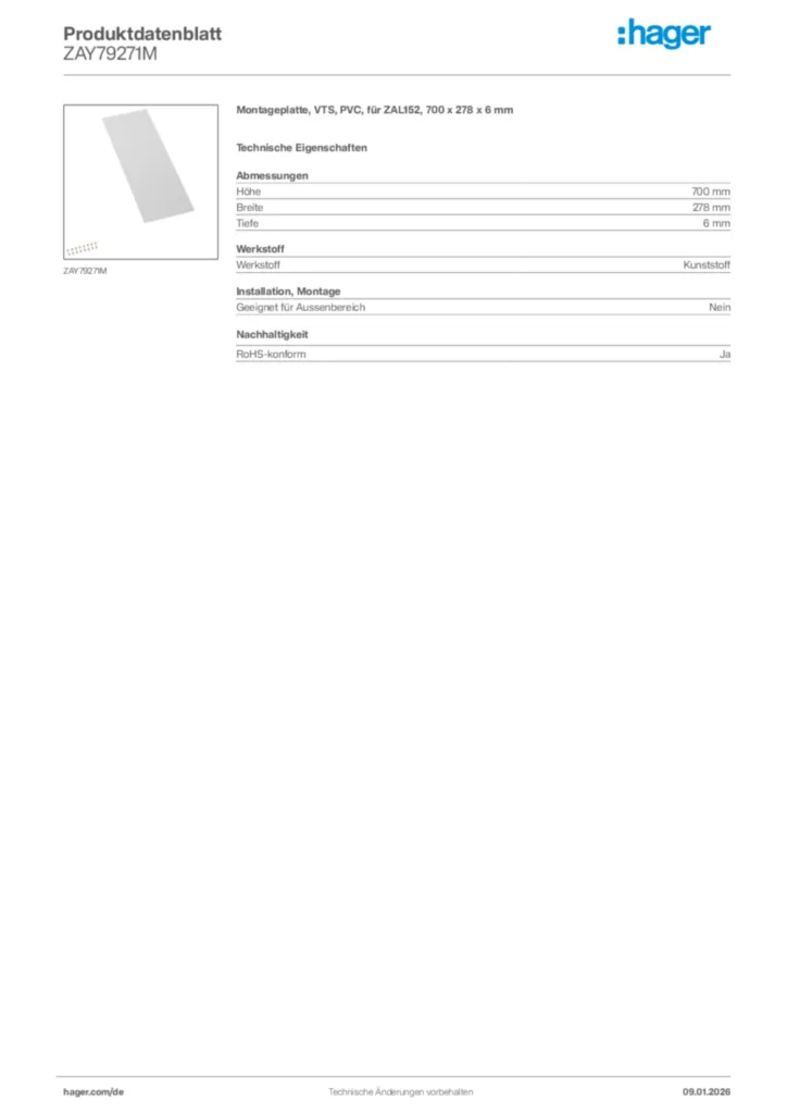 Bild Hager Produktdatenblatt ZAY79271M | Hager Deutschland