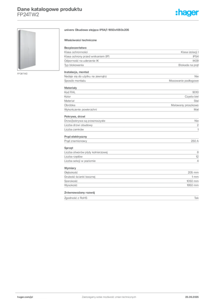 Zdjęcie Hager Karta katalogowa FP24TW2 | Hager Polska