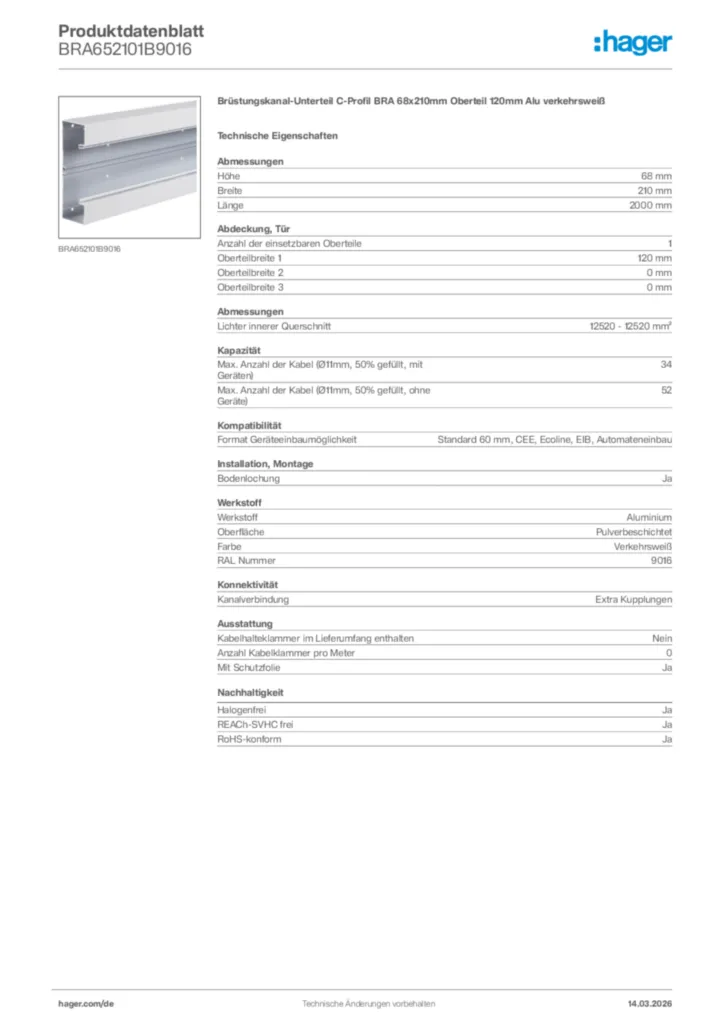 Bild Hager Produktdatenblatt BRA652101B9016 | Hager Deutschland