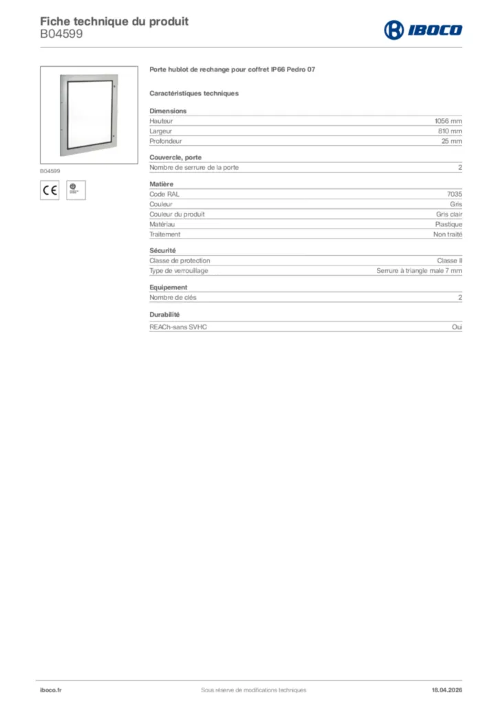 Image Iboco Fiche technique du produit B04599 | Hager France