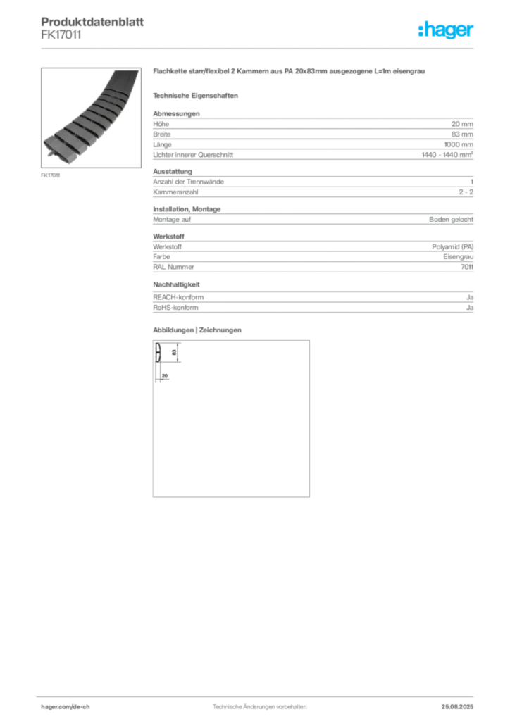 Bild Hager Produktdatenblatt FK17011 | Hager Schweiz