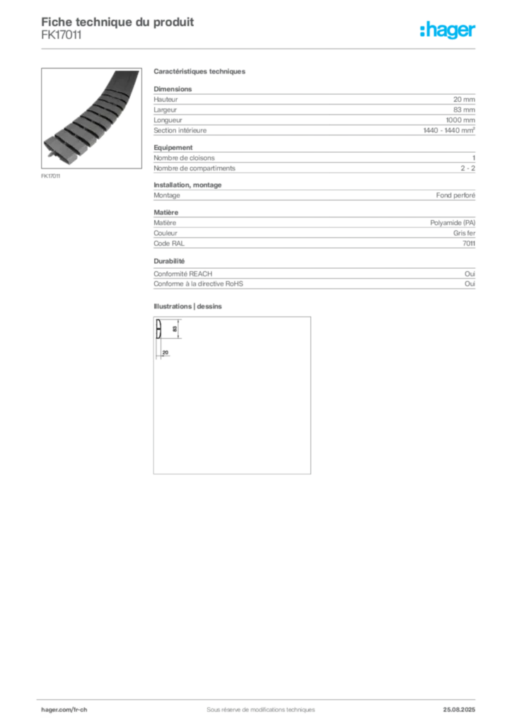 Image Hager Fiche technique du produit FK17011 | Hager Suisse