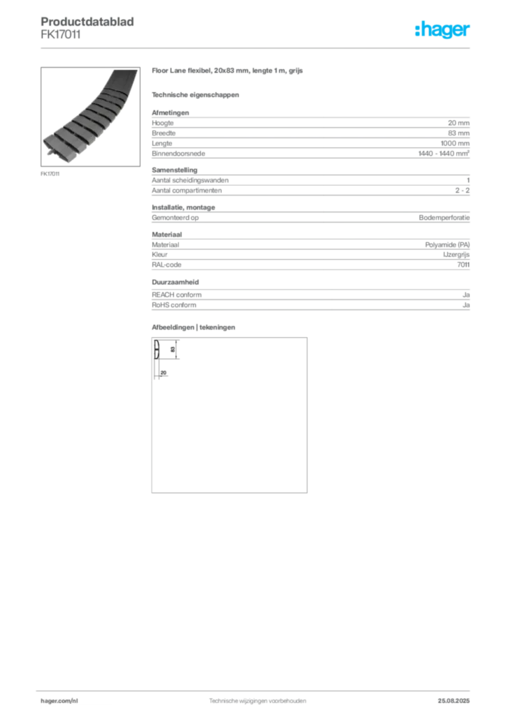 Afbeelding Hager Productdatablad FK17011 | Hager Nederland