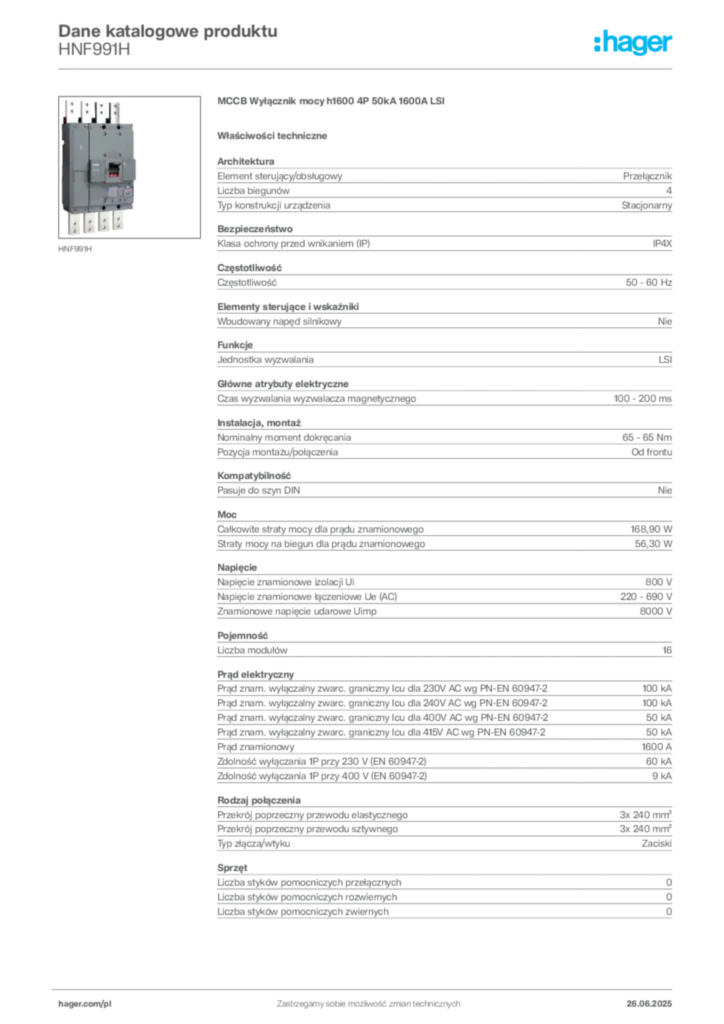 Zdjęcie Hager Karta katalogowa HNF991H | Hager Polska