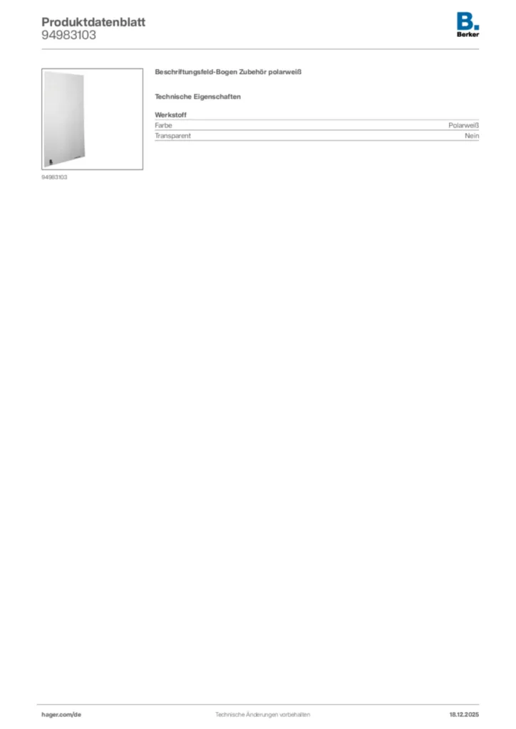 Bild Berker Produktdatenblatt 94983103 | Hager Deutschland