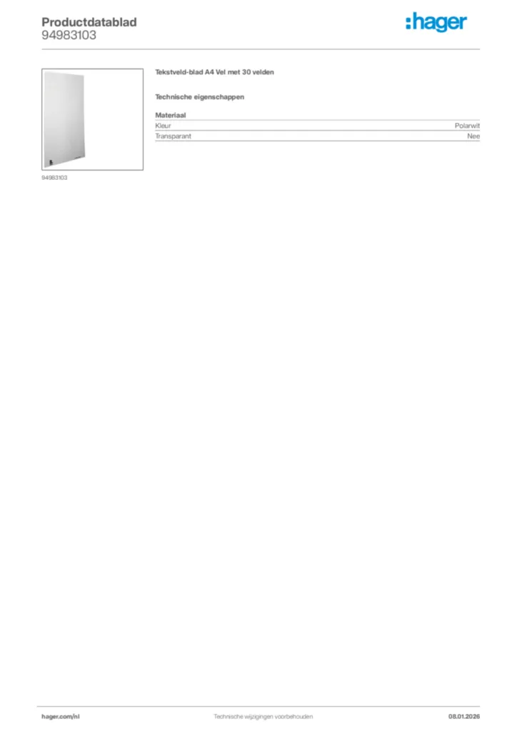 Afbeelding Hager Productdatablad 94983103 | Hager Nederland