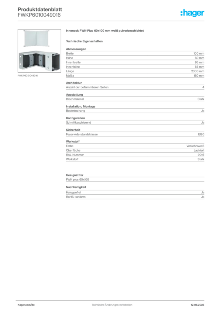 Bild Hager Produktdatenblatt FWKP6010049016 | Hager Deutschland