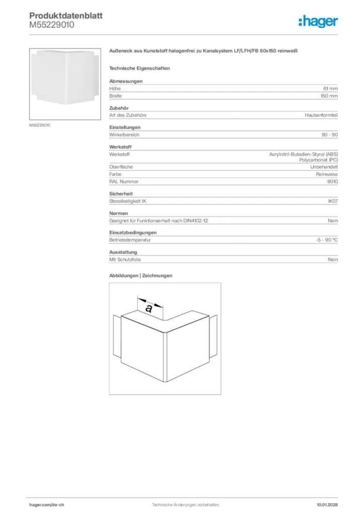 Bild Hager Produktdatenblatt M55229010 | Hager Schweiz