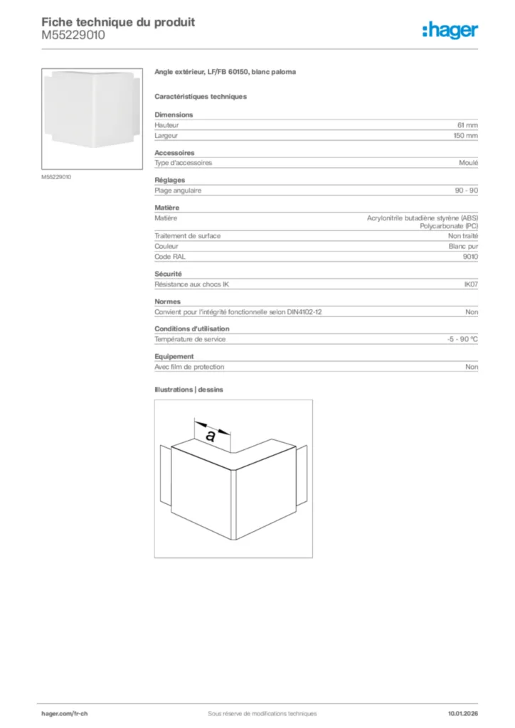 Image Hager Fiche technique du produit M55229010 | Hager Suisse
