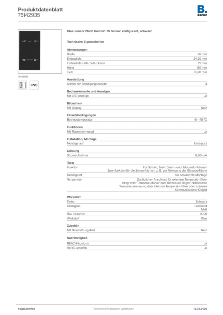Berker Produktdatenblatt 75142935