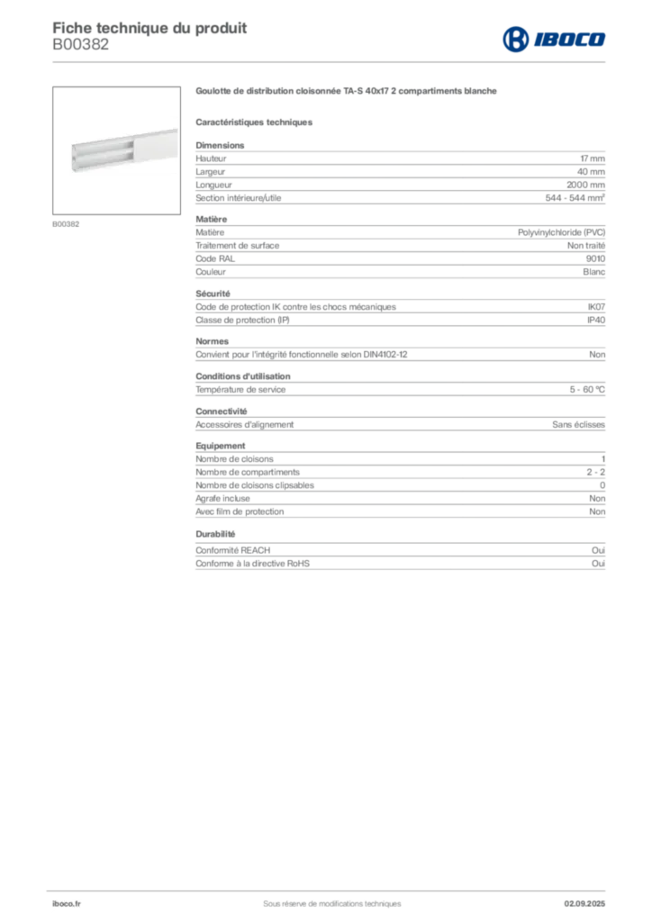 Image Iboco Fiche technique du produit B00382 | Hager France