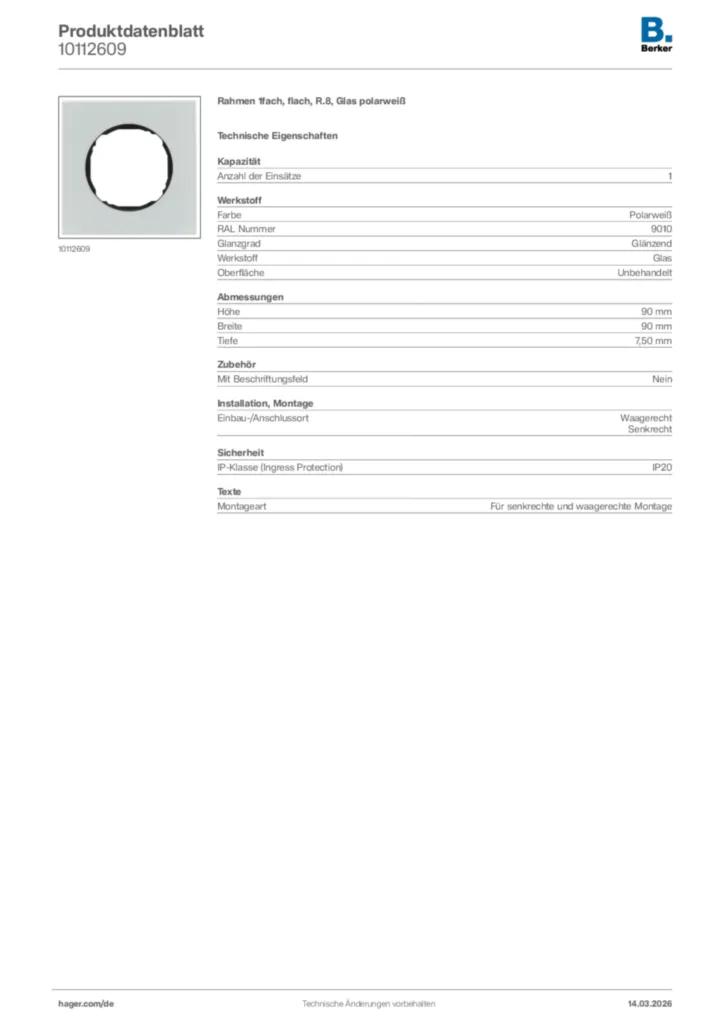 Bild Berker Produktdatenblatt 10112609 | Hager Deutschland