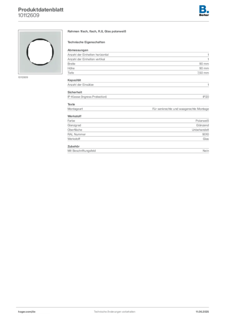 Bild Berker Produktdatenblatt 10112609 | Hager Deutschland