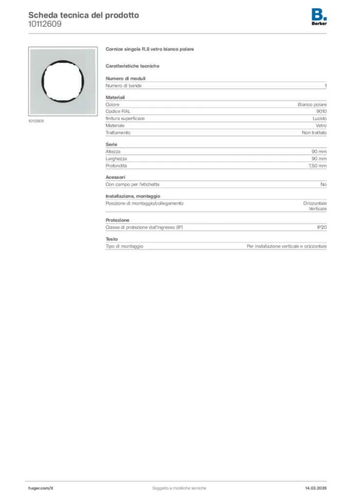 Immagine Berker Scheda tecnica del prodotto 10112609 | Hager Italia