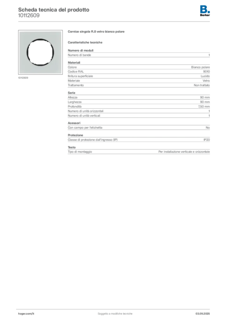 Immagine Berker Scheda tecnica del prodotto 10112609 | Hager Italia