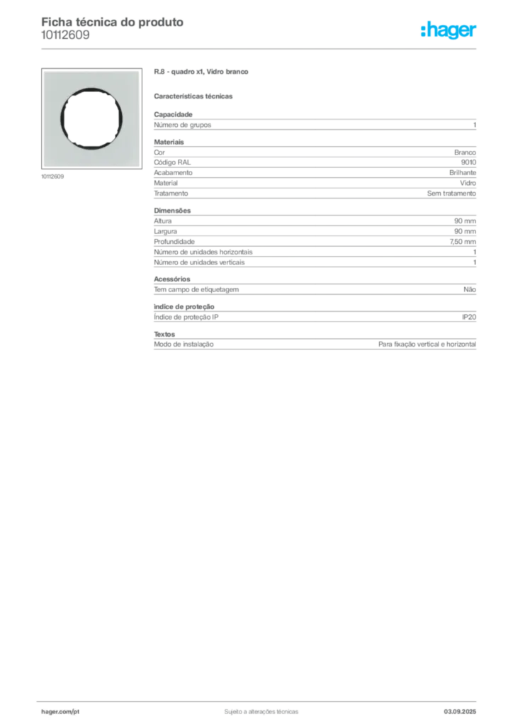 Imagem Hager Ficha técnica do produto 10112609 | Hager Portugal