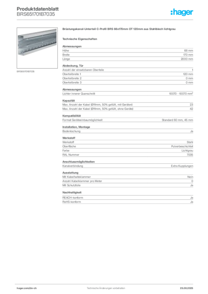 Bild Hager Produktdatenblatt BRS651701B7035 | Hager Schweiz