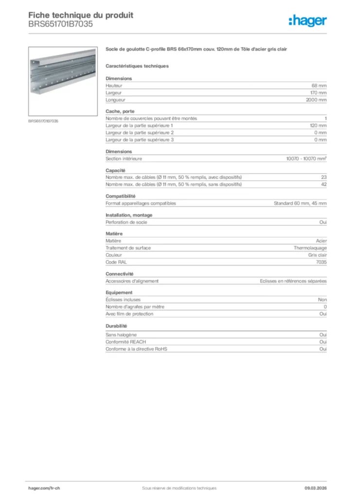 Image Hager Fiche technique du produit BRS651701B7035 | Hager Suisse