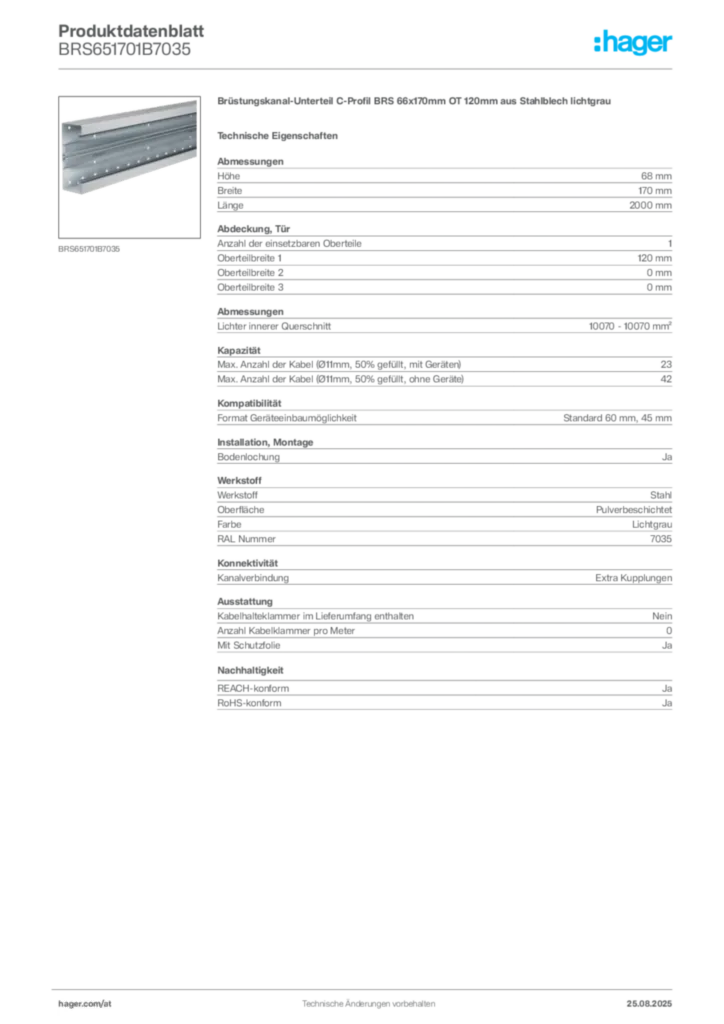 Bild Hager Produktdatenblatt BRS651701B7035 | Hager Deutschland