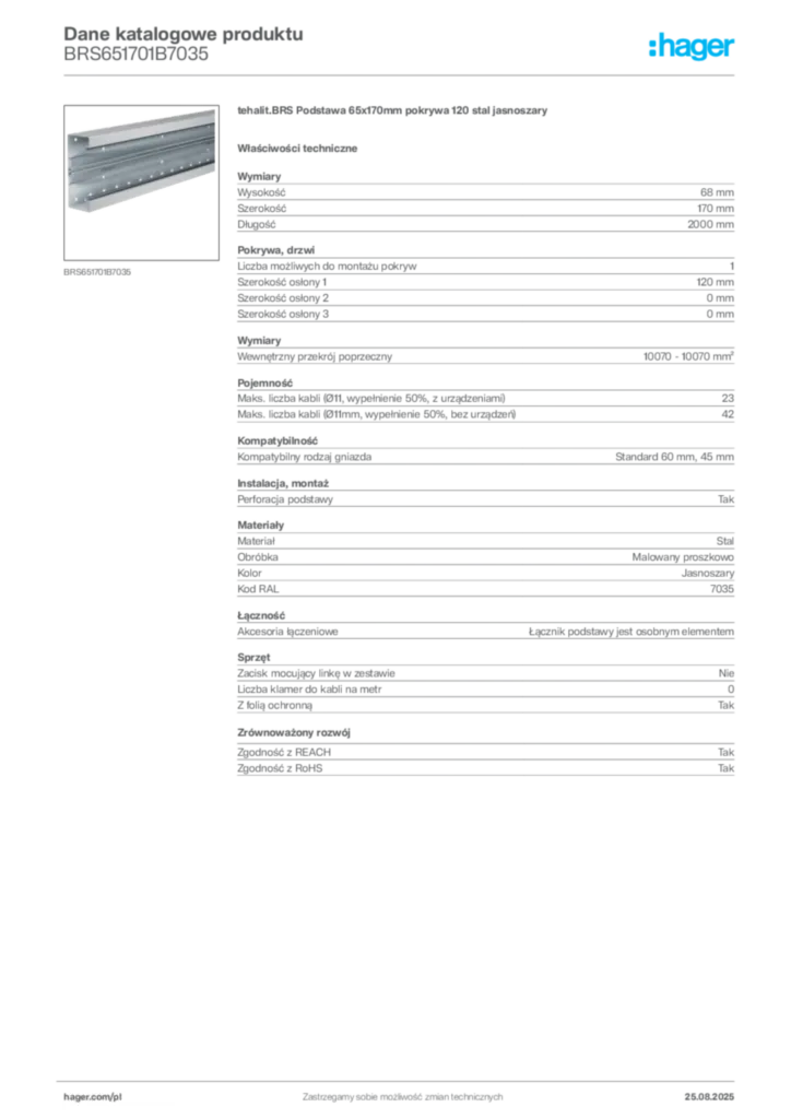 Zdjęcie Hager Karta katalogowa BRS651701B7035 | Hager Polska