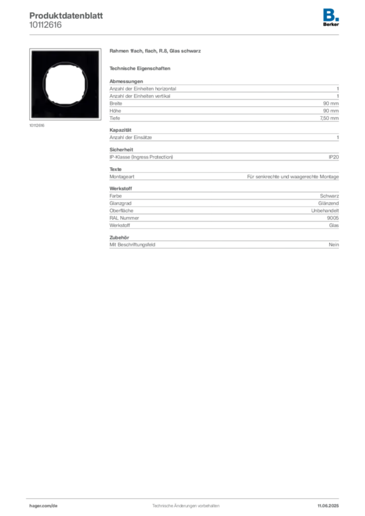 Bild Berker Produktdatenblatt 10112616 | Hager Deutschland