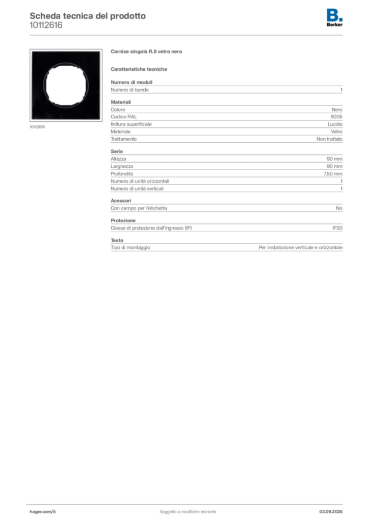 Immagine Berker Scheda tecnica del prodotto 10112616 | Hager Italia