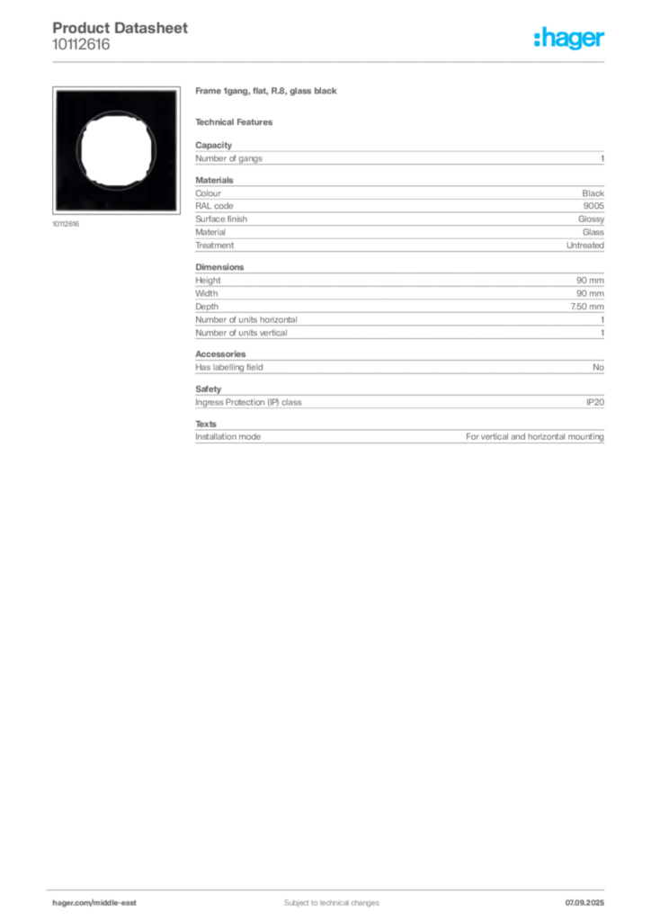 Image Hager Product data sheet 10112616  | Hager