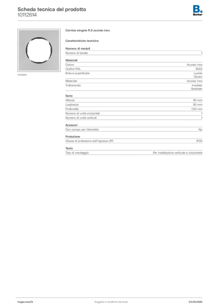 Immagine Berker Scheda tecnica del prodotto 10112614 | Hager Italia