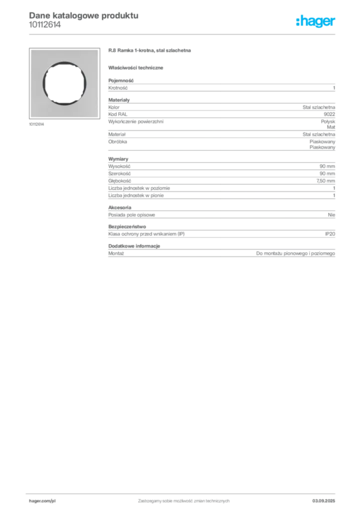 Zdjęcie Hager Karta katalogowa 10112614 | Hager Polska