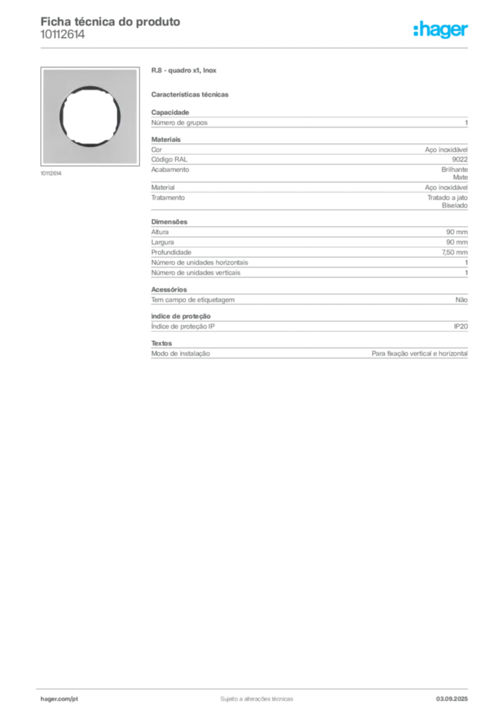 Imagem Hager Ficha técnica do produto 10112614 | Hager Portugal