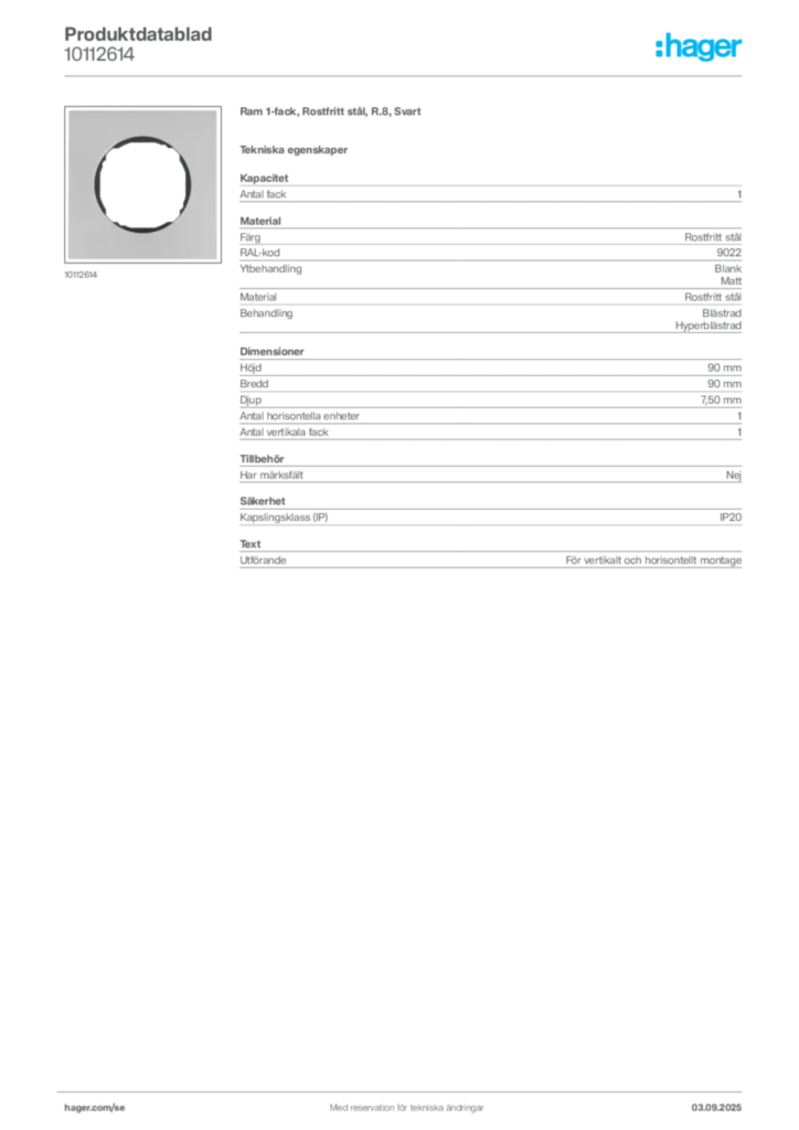 Bild Hager Produktdatablad 10112614 | Hager Sverige