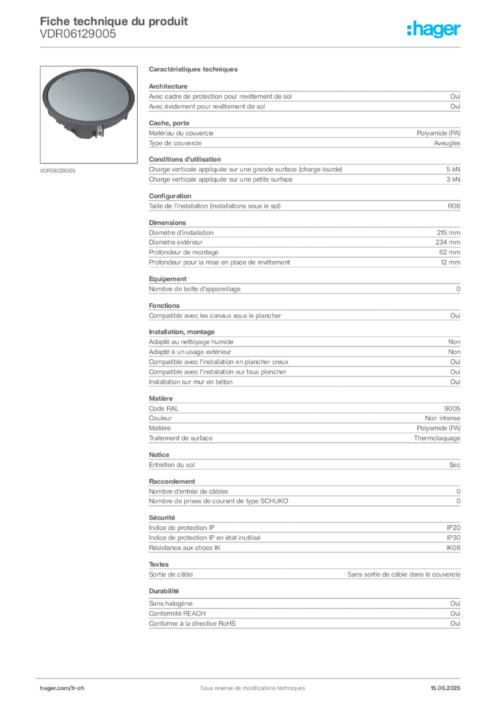 Image Hager Fiche technique du produit VDR06129005 | Hager Suisse