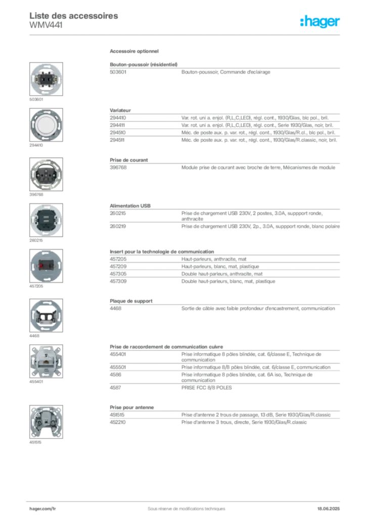 Image Hager Fiche technique du produit WMV441 | Hager France