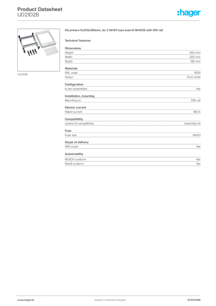 Image Hager Product data sheet UD21D2B  | Hager