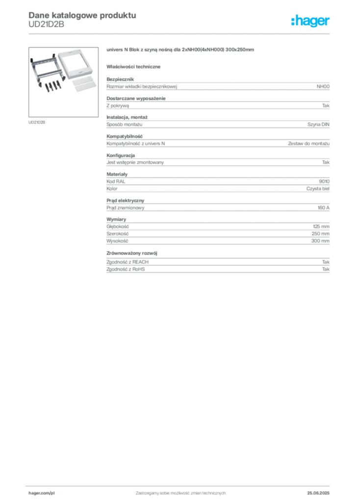 Zdjęcie Hager Karta katalogowa UD21D2B | Hager Polska