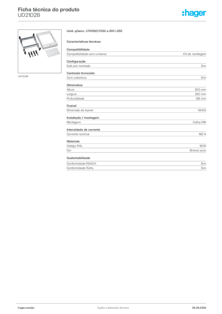 Imagem Hager Ficha técnica do produto UD21D2B | Hager Portugal
