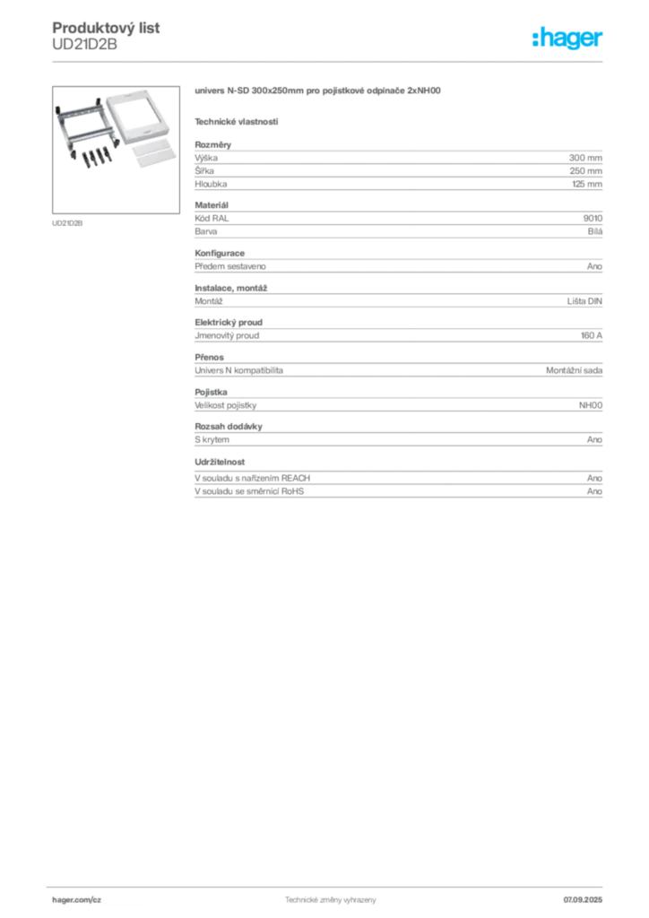 Obrázek Hager Produktový list UD21D2B | Hager