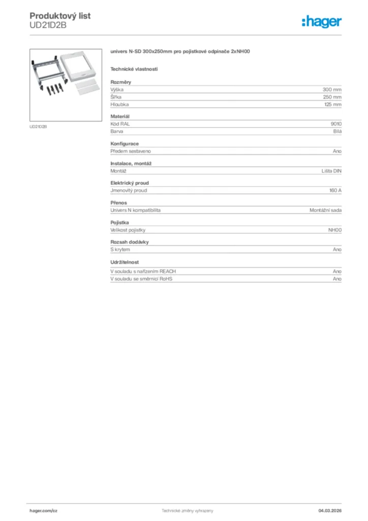 Obrázek Hager Product data sheet UD21D2B | Hager