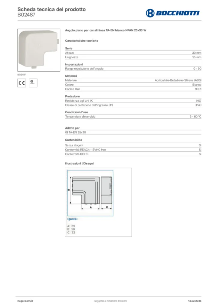 Immagine Bocchiotti Scheda tecnica del prodotto B02487 | Hager Italia