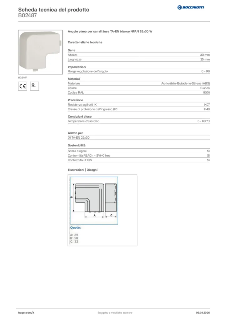 Immagine Bocchiotti Scheda tecnica del prodotto B02487 | Hager Italia