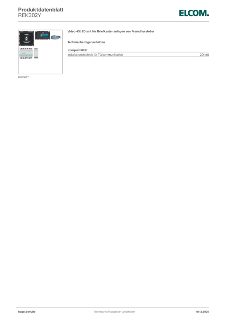 Bild Elcom Produktdatenblatt REK302Y | Hager Deutschland