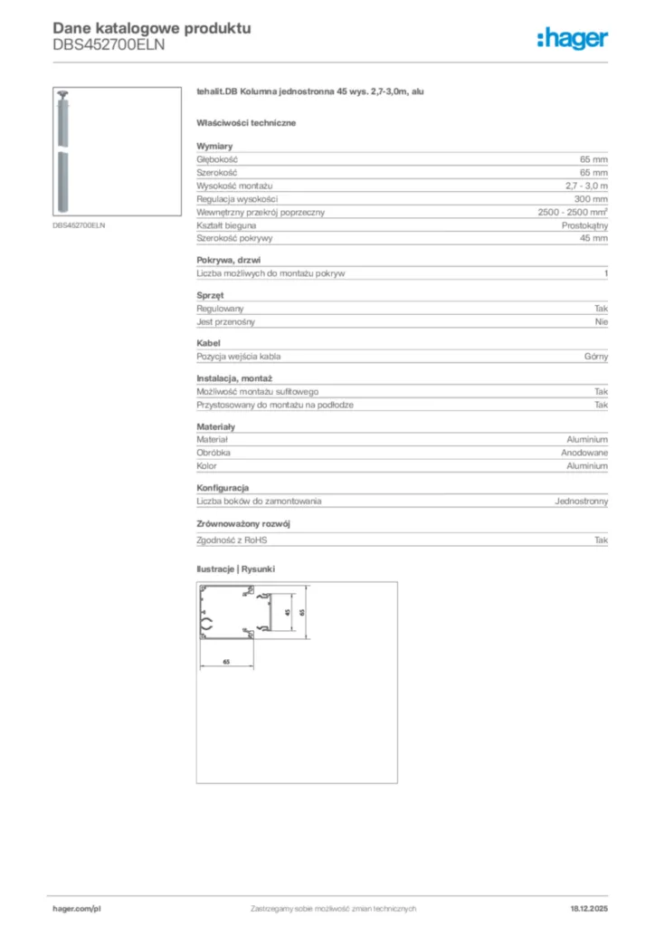 Zdjęcie Hager Karta katalogowa DBS452700ELN | Hager Polska