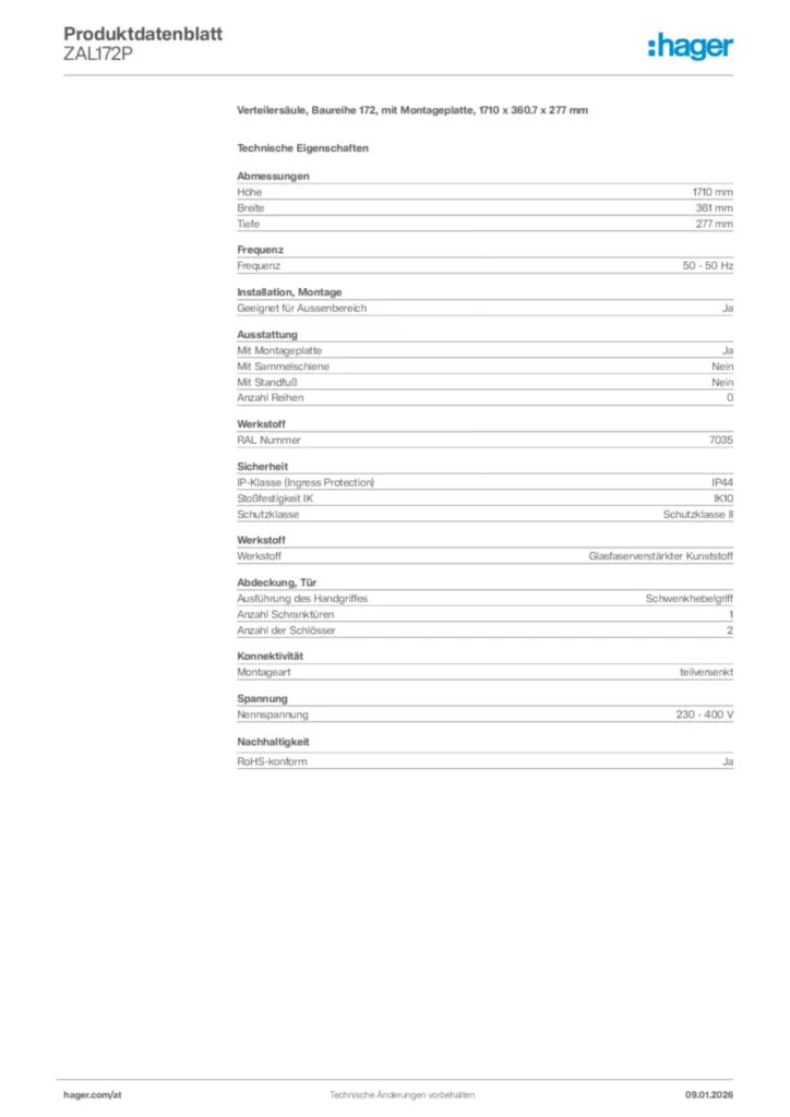 Bild Hager Produktdatenblatt ZAL172P | Hager Deutschland