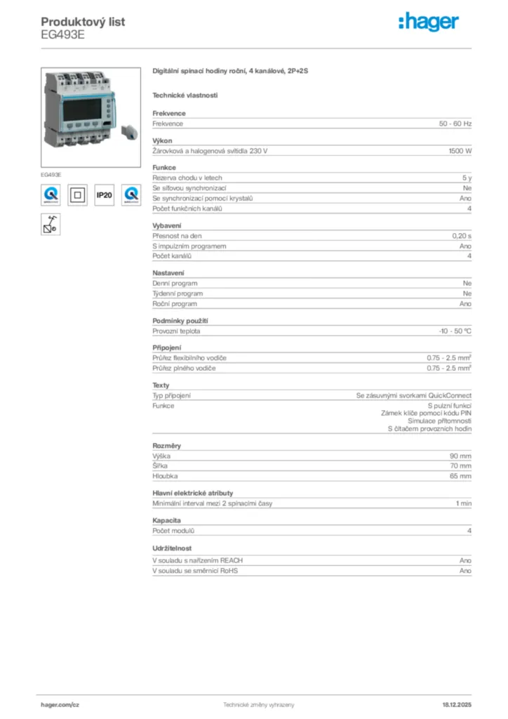 Obrázek Hager Produktový list EG493E | Hager
