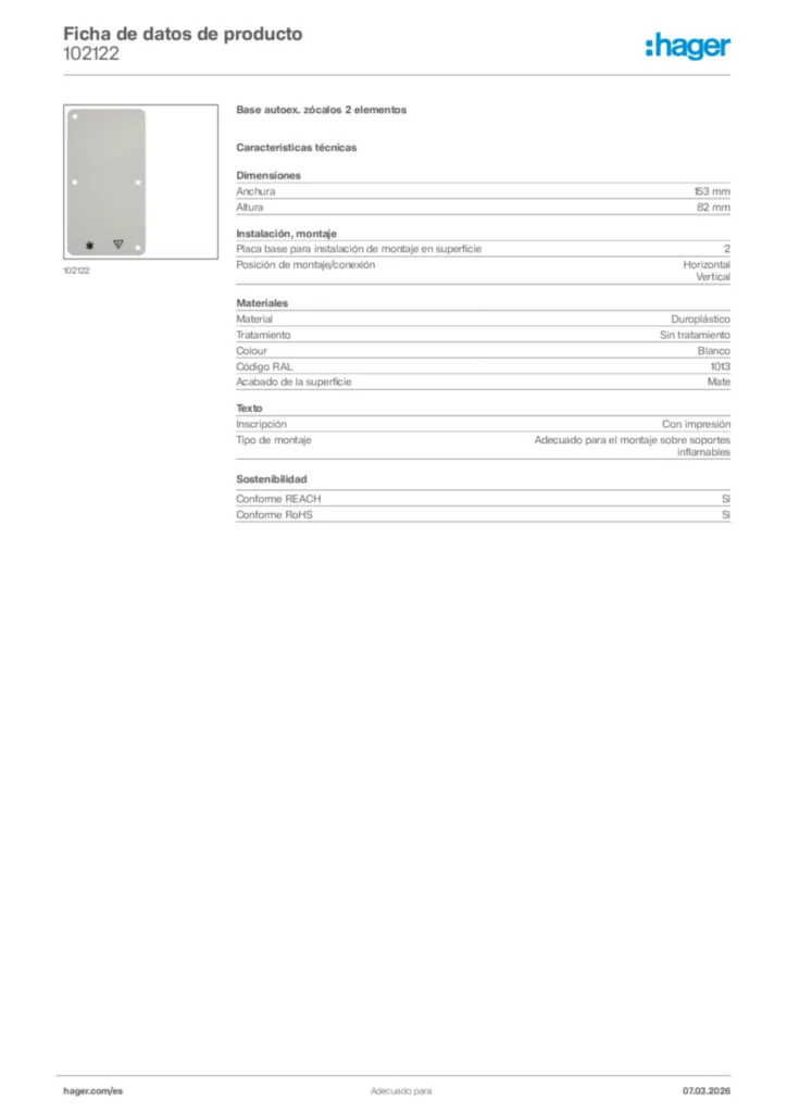 Imagen Hager Ficha de datos de producto 102122 | Hager España